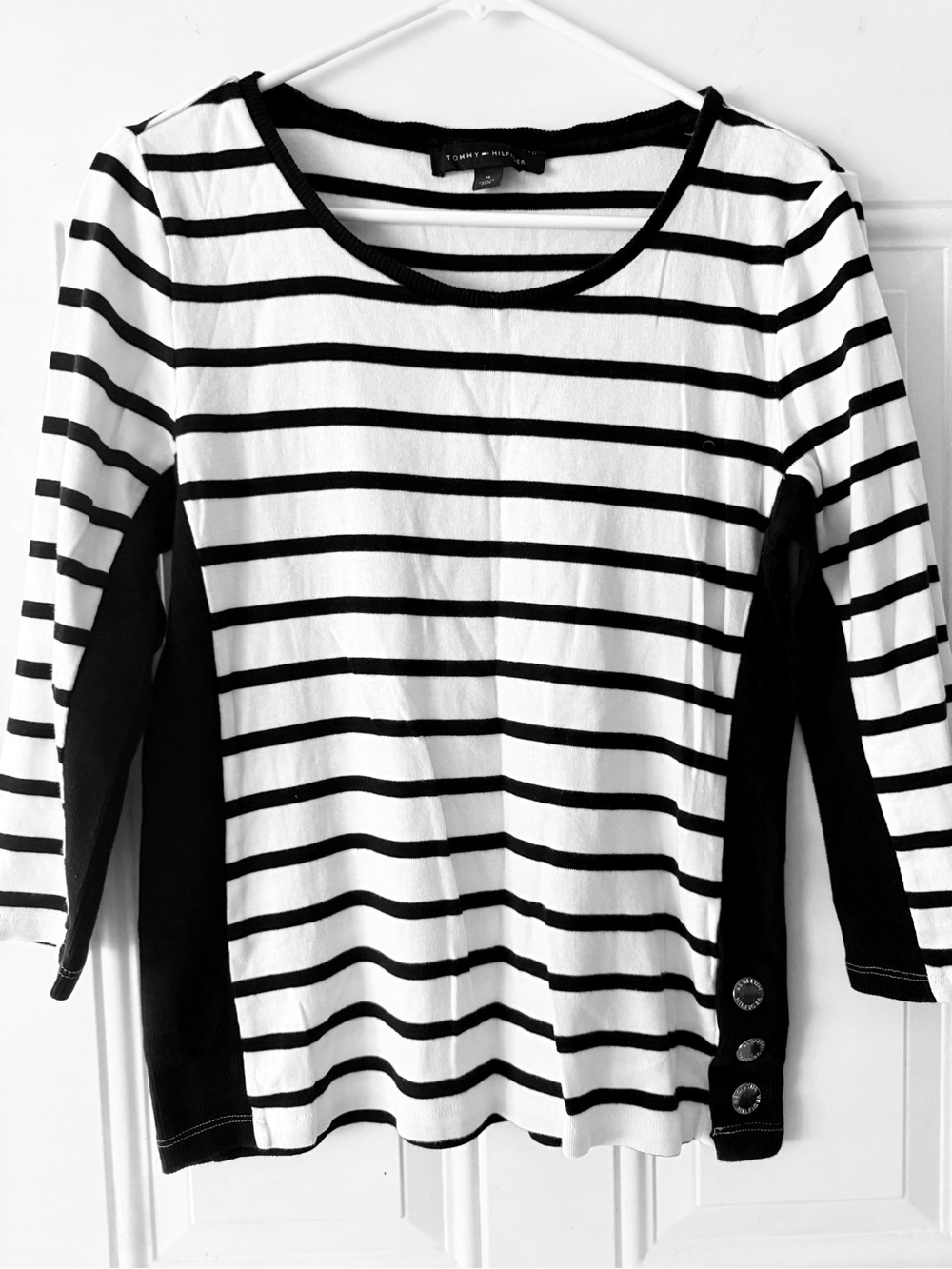 Tommy Hilfiger Black & White Striped Sweater Top Size M
